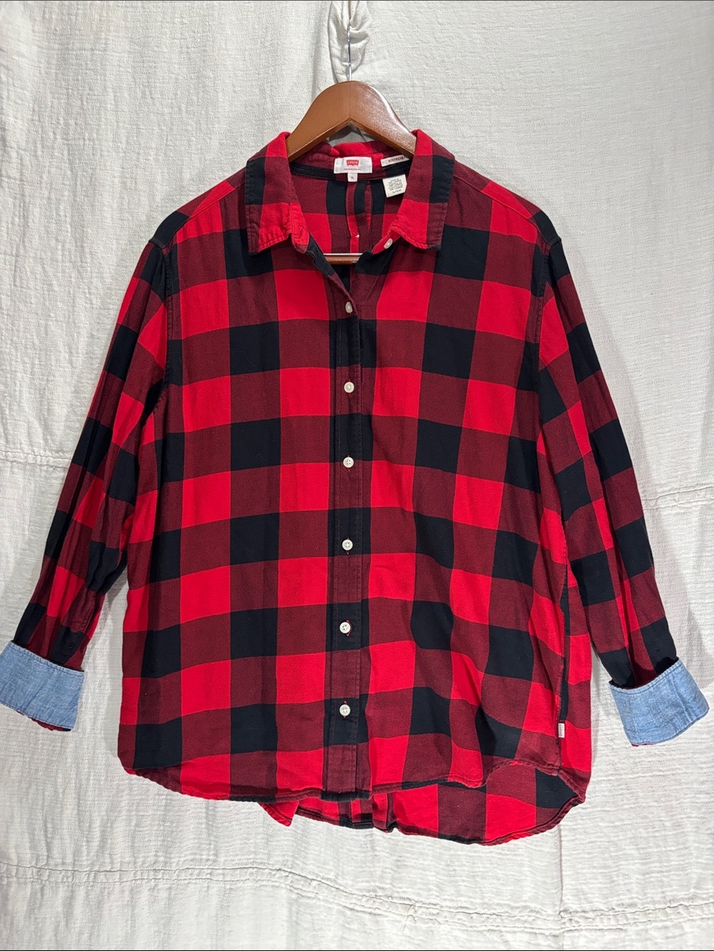 Levi's Red & Black Buffalo Plaid Boyfriend Fit Button Back Flannel Shirt XL